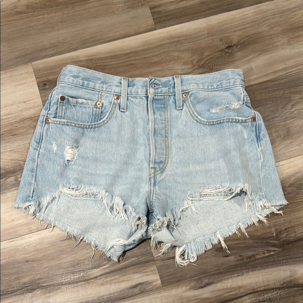 Levi's Blue Distressed Jean Shorts High-Waisted